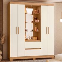 Guarda Roupa Solteiro com LED, Espelhos e Pés 4 Portas 2 Gavetas Olimpia Albatroz