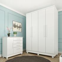 Guarda Roupa Solteiro com pés 4 Portas 2 Gavetas 133cm Amsterdam