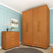 Guarda Roupa Solteiro com pés 4 Portas 2 Gavetas 133cm Amsterdam
