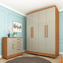 Guarda Roupa Solteiro com pés 4 Portas 2 Gavetas 133cm Amsterdam
