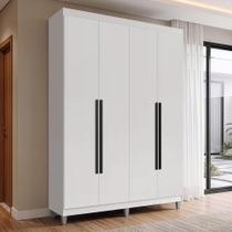 Guarda-Roupa Solteiro com Pés 4 Portas Batentes Branco/Branco/Preto Venus Madesa Guarda-Roupa Solteiro com Pés 4 Portas Batentes Branco/Branco/Preto Venus Madesa
