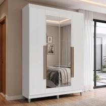 Guarda-Roupa Solteiro com Pés 4 Portas Batentes com Espelho Branco/Branco/Rustic Venus Madesa Guarda-Roupa Solteiro com Pés 4 Portas Batentes com Espelho Branco/Branco/Rustic Venus Madesa