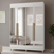 Guarda-Roupa Solteiro com Pés 4 Portas Batentes com Espelhos Branco/Branco/Rustic Netuno Madesa Guarda-Roupa Solteiro com Pés 4 Portas Batentes com Espelhos Branco/Branco/Rustic Netuno Madesa