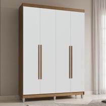 Guarda-Roupa Solteiro com Pés 4 Portas Batentes Rustic/Branco/Rustic Saturno Madesa Guarda-Roupa Solteiro com Pés 4 Portas Batentes Rustic/Branco/Rustic Saturno Madesa