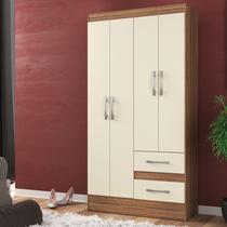 Guarda-Roupa Solteiro Conde 4 Portas 2 Gavetas Castanho/Offw Guarda-Roupa Solteiro Conde 4 Portas 2 Gavetas Castanho/Offw