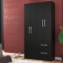 Guarda-Roupa Solteiro Conde 4 Portas 2 Gavetas Cor Preto Guarda-Roupa Solteiro Conde 4 Portas 2 Gavetas Cor Preto