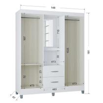 Guarda Roupa Solteiro Cordoba 4 Portas Branco Brilho - Poquema