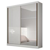 Guarda Roupa Solteiro Dante 2 Portas Neve com Nicho e Espelho Novo Horizonte