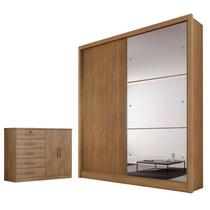 Guarda Roupa Solteiro Dante com Espelho e Cômoda Seul Cumaru 23 - Novo Horizonte