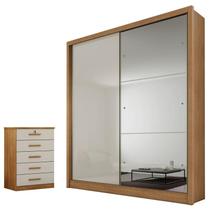 Guarda Roupa Solteiro Dante com Nicho e Espelho com Gaveteiro Suiça Cumaru 25 Fendi - Novo Horizonte
