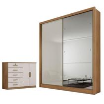 Guarda Roupa Solteiro Dante com Nicho e Espelho e Cômoda Seul Cumaru 25 Fendi - Novo Horizonte