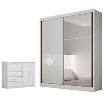 Guarda Roupa Solteiro Dante com Nicho e Espelho e Cômoda Seul Neve - Novo Horizonte Guarda Roupa Solteiro Dante com Nicho e Espelho e Cômoda Seul Neve - Novo Horizonte