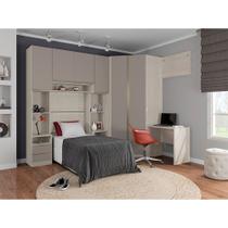 Guarda Roupa Solteiro de Canto com Escrivaninha 6 Portas 7 Gavetas Legno Crema Connect Prime Luciane