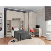 Guarda Roupa Solteiro de Canto com Escrivaninha 6 Portas 7 Gavetas Legno Crema Prime Luciane Móveis