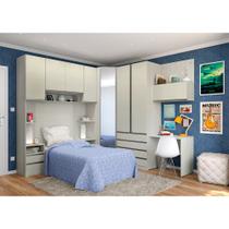 Guarda Roupa Solteiro de Canto com Espelho e Escrivaninha Legno Crema Kashmir Prime Luciane Móveis