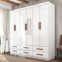 Guarda-Roupa Solteiro Denver 6 Portas 6 Gavetas com Espelho Branco - Carioca Móveis