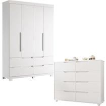 Guarda Roupa Solteiro Doble com 4 Portas mais Cômoda 8 Gavetas para Quarto Guarda Roupa Solteiro Doble com 4 Portas mais Cômoda 8 Gavetas para Quarto