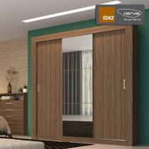 Guarda-Roupa Solteiro Édez Easy, 1,70m, 3 Portas de Correr, Espelho, Nogueira