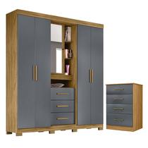 Guarda Roupa Solteiro Eldorado e Cômoda MS913 Freijó Cinza - Moval