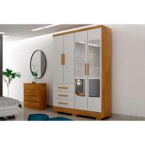 Guarda Roupa Solteiro Encant 4 Portas 3 Gavetas c/Espelho e Pés Freijo Cumaru c/ Fendi - Novo Horizonte