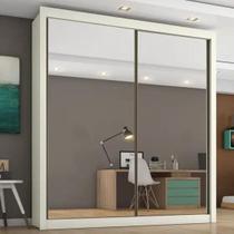 Guarda Roupa Solteiro Espelhado 2 Portas 4 Gavetas Zurique Off white Móveis Europa Guarda Roupa Solteiro Espelhado 2 Portas 4 Gavetas Zurique Off white Móveis Europa