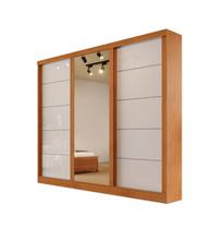 Guarda-roupa solteiro espelho 4 gavetas 2,21m - Capri-Nature/Off - Bianchi Móveis