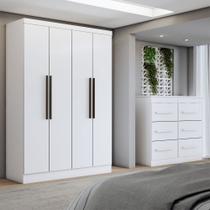 Guarda-Roupa Solteiro Europa 4 Portas 2 Gavetas Cômoda 6 Gavetas Branco - Panorama Móveis