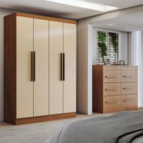 Guarda-Roupa Solteiro Europa 4 Portas 2 Gavetas Cômoda 6 Gavetas Cinamomo/Off White - Panorama Móveis