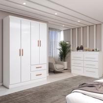 Guarda-Roupa Solteiro Europa 4 Portas 2 Gavetas e Cômoda 6 Gavetas Branco - Panorama Móveis