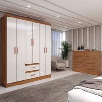 Guarda-Roupa Solteiro Europa 6 Portas 2 Gavetas com Cômoda 6 Gavetas Cinamomo/Off White - Panorama Móveis