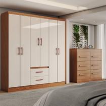 Guarda-Roupa Solteiro Europa 6 Portas 2 Gavetas e Cômoda 6 Gavetas Cinamomo/Off White - Panorama Móveis