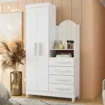 Guarda Roupa Solteiro Flex 2 Portas com Cômoda 3 Gavetas com Pés e Espelho New Capri Albatroz