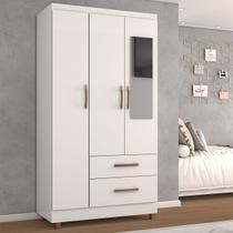 Guarda-Roupa Solteiro Florença Plus 3 Portas 2 Gavetas com Espelho Branco Brilho - Panorama Móveis