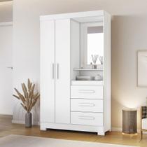 Guarda-Roupa Solteiro Formate 2 Portas 3 Gavetas com Espelho Flex Branco/Rosa - Pnr Móveis
