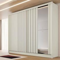 Guarda-Roupa Solteiro Galati 2 Portas 4 Gavetas com Espelho Ripado 100% Mdf Off White 11874 - Mademarques