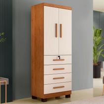 Guarda-Roupa Solteiro Gales 2 Portas 4 Gavetas com Chave Cinamomo/Off White - Panorama Móveis Guarda-Roupa Solteiro Gales 2 Portas 4 Gavetas com Chave Cinamomo/Off White - Panorama Móveis