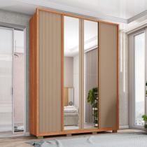Guarda Roupa Solteiro Glory 4 Portas de Bater com 2 Espelhos e Gavetas MDF Freijo/Sued G11 - Gran Belo