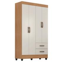 Guarda-Roupa Solteiro Grande 4 Portas 2 Gavetas e 4 Prateleiras Lisa MDP Guarda-Roupa Solteiro Grande 4 Portas 2 Gavetas e 4 Prateleiras Lisa MDP