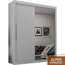 Guarda Roupa Solteiro Grande com Espelho 2 Portas 3 Gavetas Royale Gelius - Branco MDF