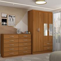 Guarda-Roupa Solteiro Hazel 4 Portas 2 Gavetas e Espelho com Cômoda 10 Gavetas Cinamomo - Panorama Móveis Guarda-Roupa Solteiro Hazel 4 Portas 2 Gavetas e Espelho com Cômoda 10 Gavetas Cinamomo - Panorama Móveis