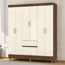 Guarda Roupa Solteiro Ideal 6 Portas 2 Gavetas Imbuia e Champanhe - Vila Rica Guarda Roupa Solteiro Ideal 6 Portas 2 Gavetas Imbuia e Champanhe - Vila Rica