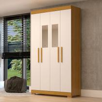 Guarda-Roupa Solteiro Lana 4 Portas 2 Gavetas com Espelho 100% Mdf Cinamomo/Off White - Acp Móveis Guarda-Roupa Solteiro Lana 4 Portas 2 Gavetas com Espelho 100% Mdf Cinamomo/Off White - Acp Móveis