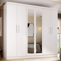 Guarda-Roupa Solteiro Lancaster 6 Portas 3 Gavetas 100% Mdf com Espelho Branco - Panorama Móveis