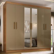 Guarda-Roupa Solteiro Lancaster 6 Portas 3 Gavetas 100% Mdf com Espelho Cinamomo/Cappuccino - Panorama Móveis Guarda-Roupa Solteiro Lancaster 6 Portas 3 Gavetas 100% Mdf com Espelho Cinamomo/Cappuccino - Panorama Móveis