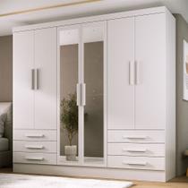 Guarda-Roupa Solteiro Lancaster 6 Portas 6 Gavetas 100% com Espelho Mdf Branco - Panorama Móveis Guarda-Roupa Solteiro Lancaster 6 Portas 6 Gavetas 100% com Espelho Mdf Branco - Panorama Móveis