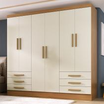 Guarda-Roupa Solteiro Lancaster 6 Portas 6 Gavetas 100% Mdf Cinamomo/Off White - Panorama Móveis Guarda-Roupa Solteiro Lancaster 6 Portas 6 Gavetas 100% Mdf Cinamomo/Off White - Panorama Móveis