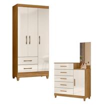 Guarda Roupa Solteiro Lima e Cômoda Lisboa Freijó Off White Moval