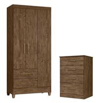 Guarda Roupa Solteiro Lima e Cômoda MS913 Castanho Wood Moval