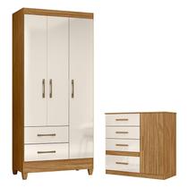 Guarda Roupa Solteiro Lima e Cômoda Vênus Freijó Off White Moval