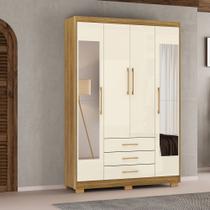Guarda Roupa Solteiro Linna 150cm 4 Portas de Bater 2 com Espelhos 3 Gavetas Nature/OffWhite G98 - Gran Belo Guarda Roupa Solteiro Linna 150cm 4 Portas de Bater 2 com Espelhos 3 Gavetas Nature/OffWhite G98 - Gran Belo